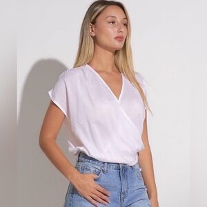 Elan Brand Classic White Wrap Front Women's Top